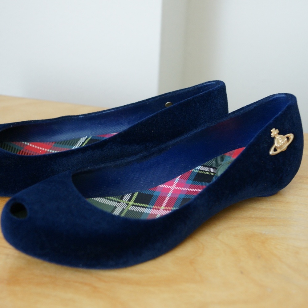 Vivienne Westwood navy blue velvet jellies Sz 7